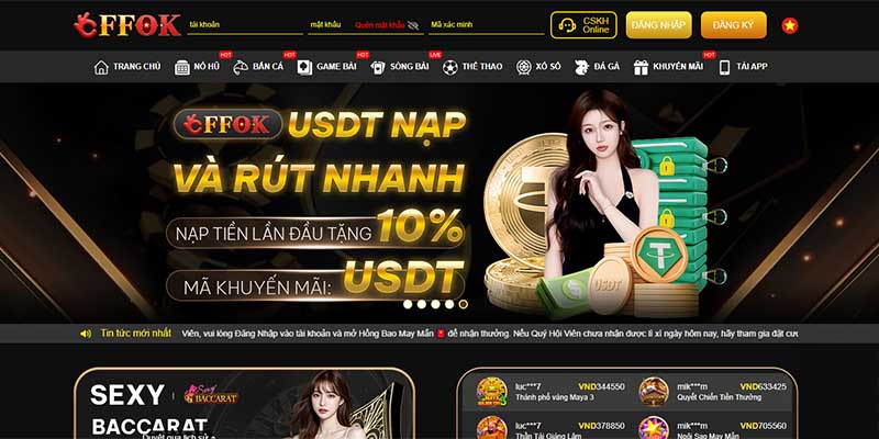 Giao diện chính thức của website FFOK